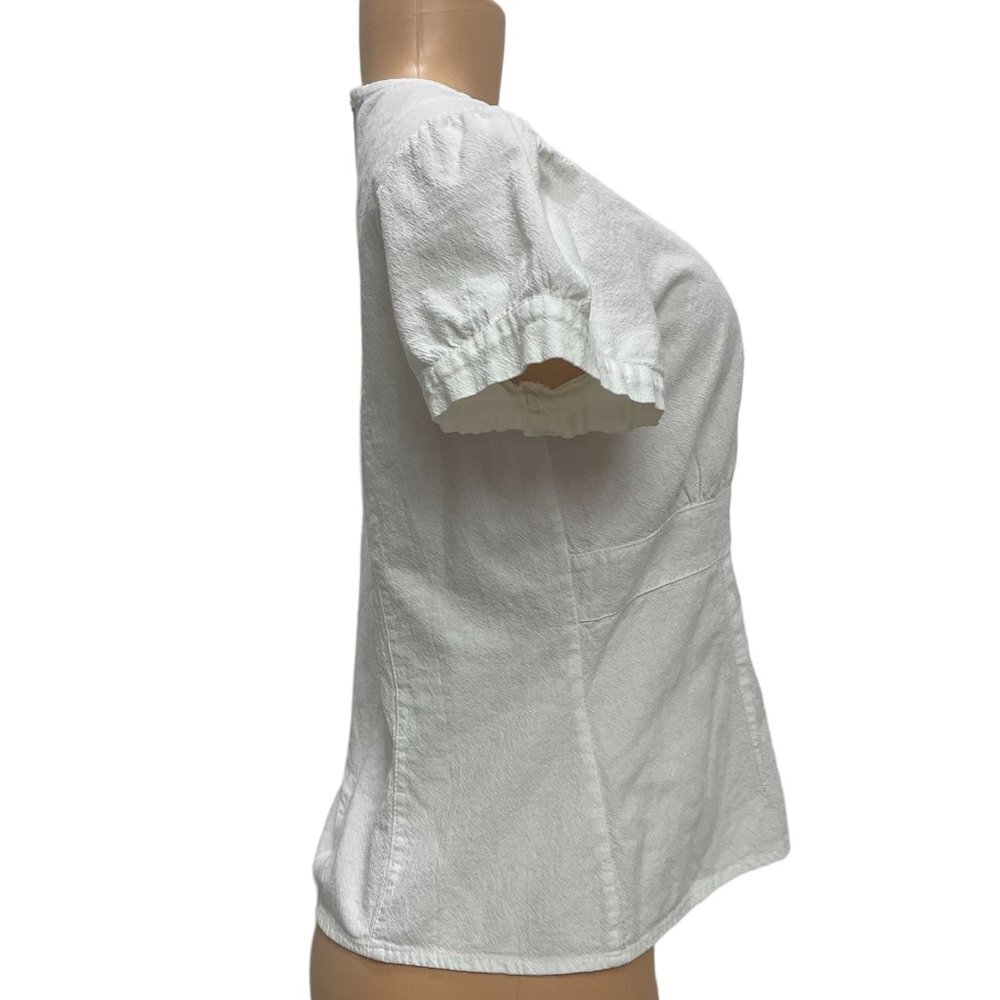 Cuco Mexico Class Women White Ivory Top Blouse Bubble Short Sleeve Cotton Sz M-L - Picture 4 of 6